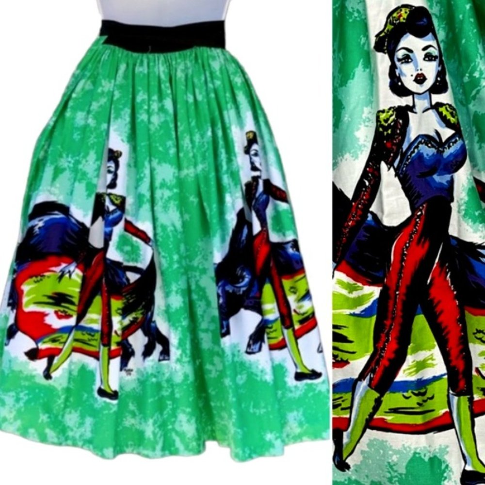 Pinup Couture Jenny Skirt in Dancing Matador Print - L
